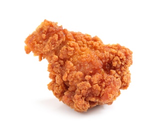 Tasty deep fried chicken piece isolated on white