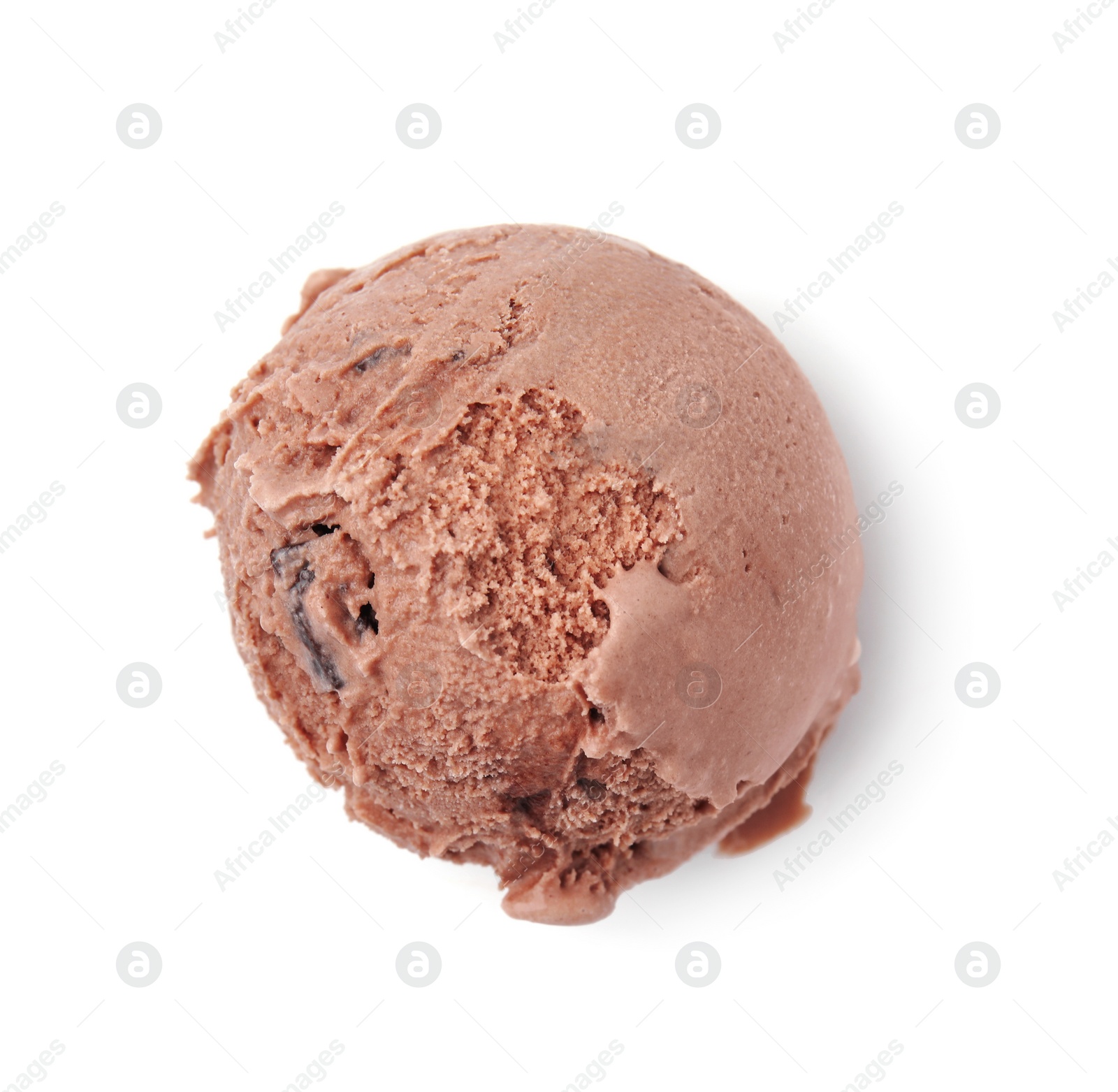 Photo of Scoop of tasty chocolate ice cream isolated on white, top view