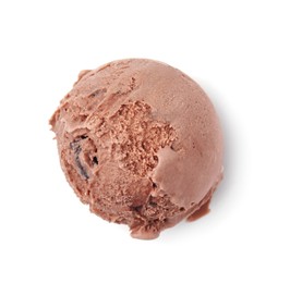 Photo of Scoop of tasty chocolate ice cream isolated on white, top view
