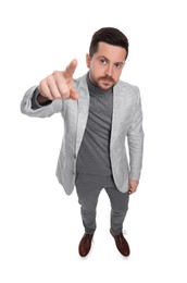 Handsome bearded businessman in suit on white background, above view