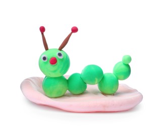 Photo of Colorful caterpillar made from play dough isolated on white