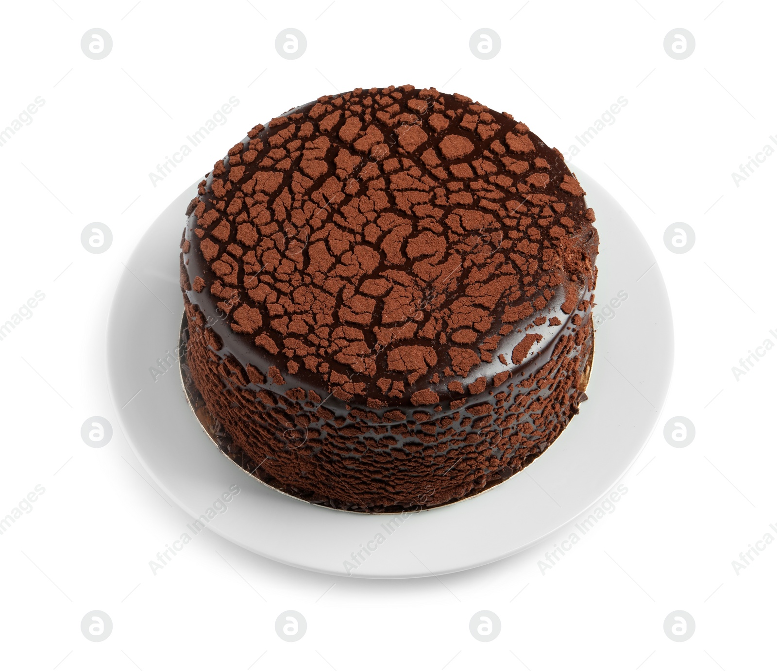 Photo of Delicious chocolate truffle cake isolated on white