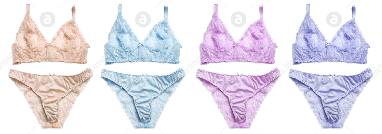 Image of Set of elegant women's underwear on white background. Banner design 