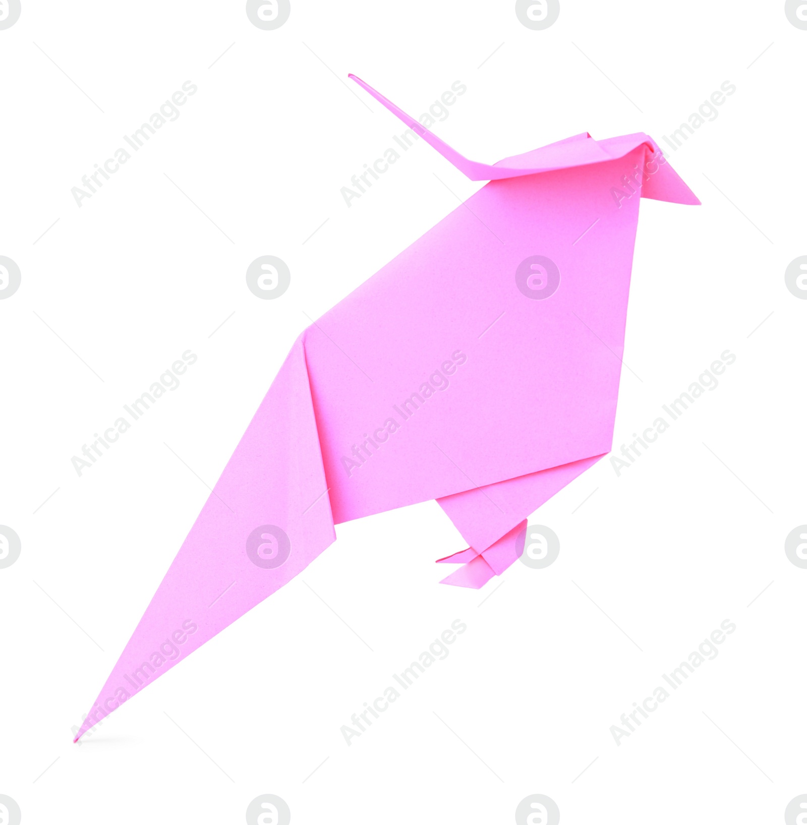 Photo of Origami art. Handmade pink paper parrot on white background