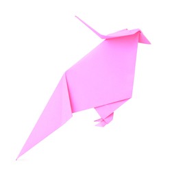 Photo of Origami art. Handmade pink paper parrot on white background