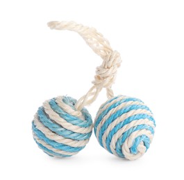 Sisal rope balls isolated on white. Toy for pet