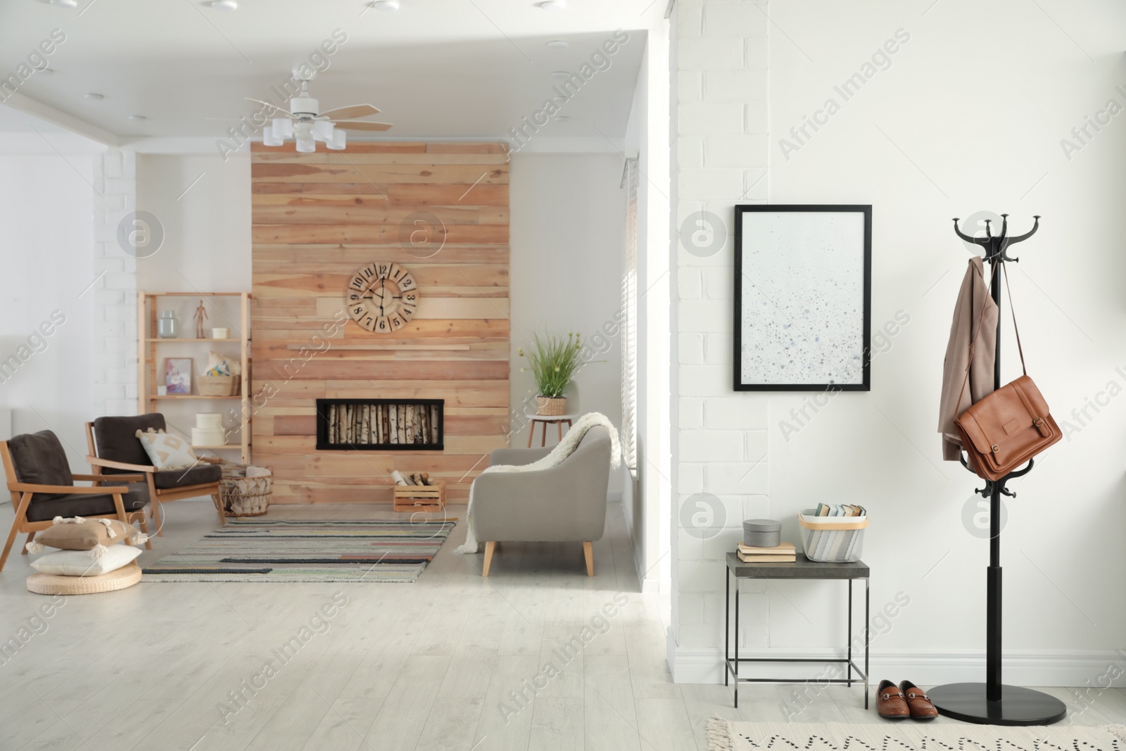 Photo of Apartment interior with stylish living room and hallway