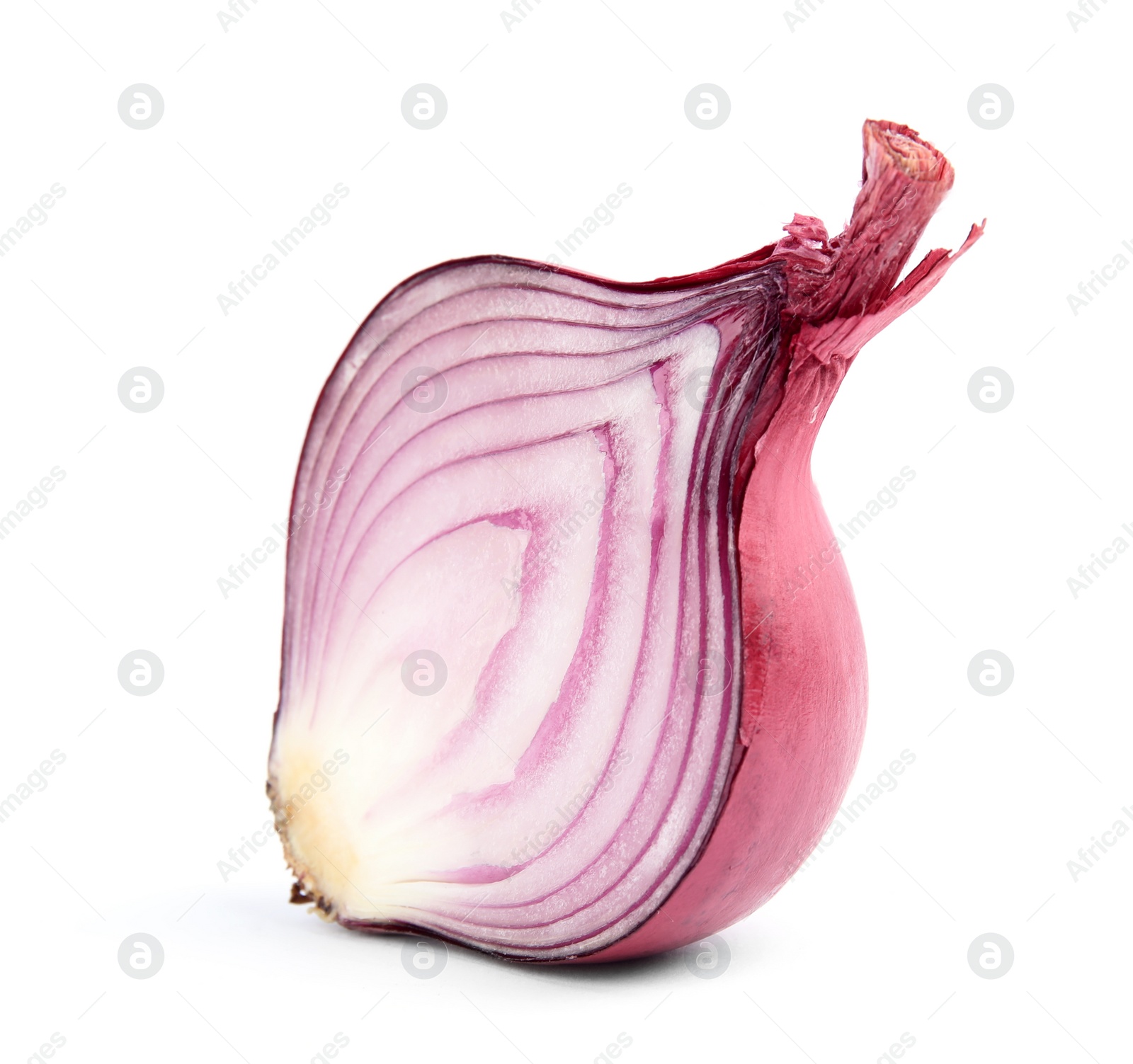 Photo of Half of red ripe onion on white background