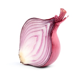 Half of red ripe onion on white background