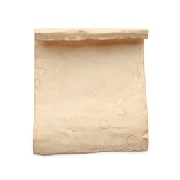 Photo of Sheet of old parchment paper isolated on white, top view. Space for design