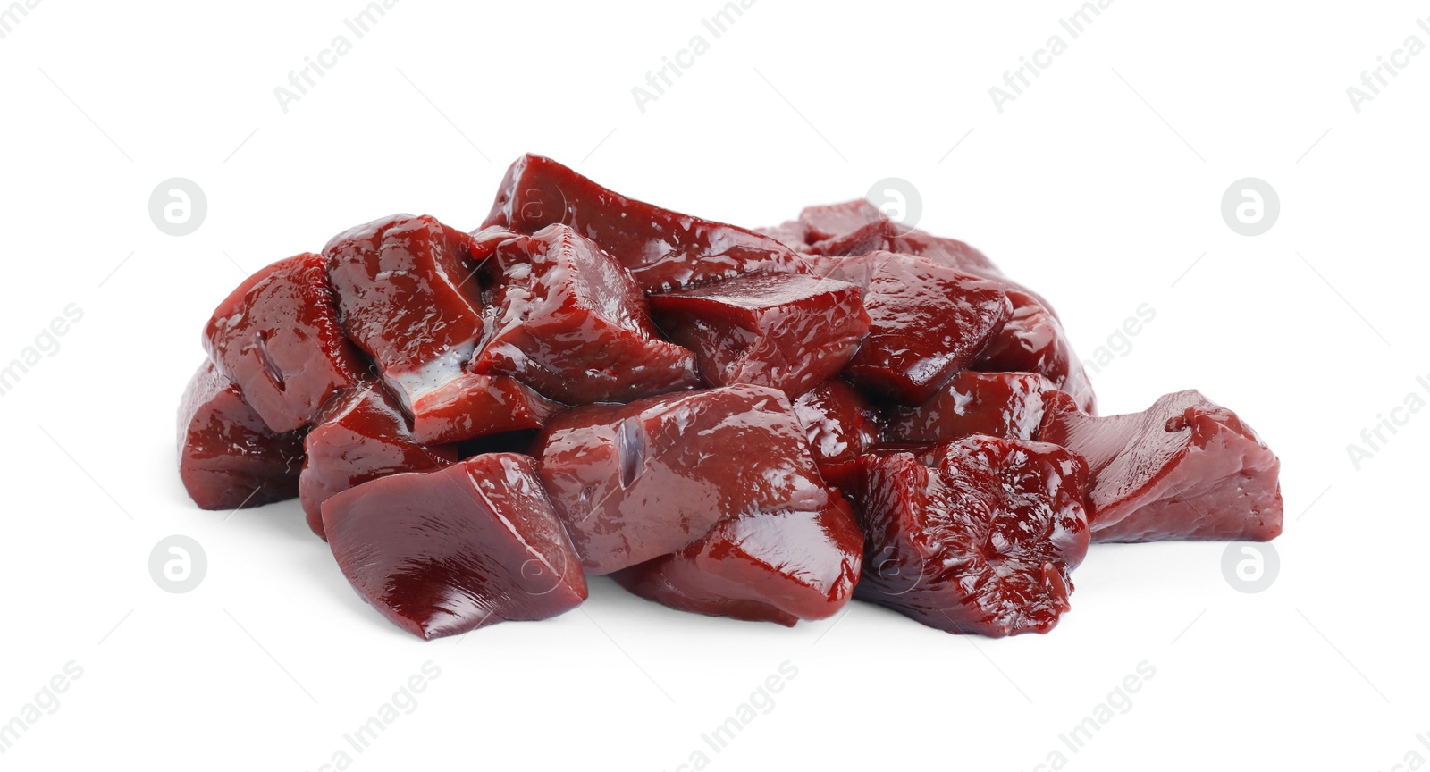 Photo of Cut raw beef liver isolated on white