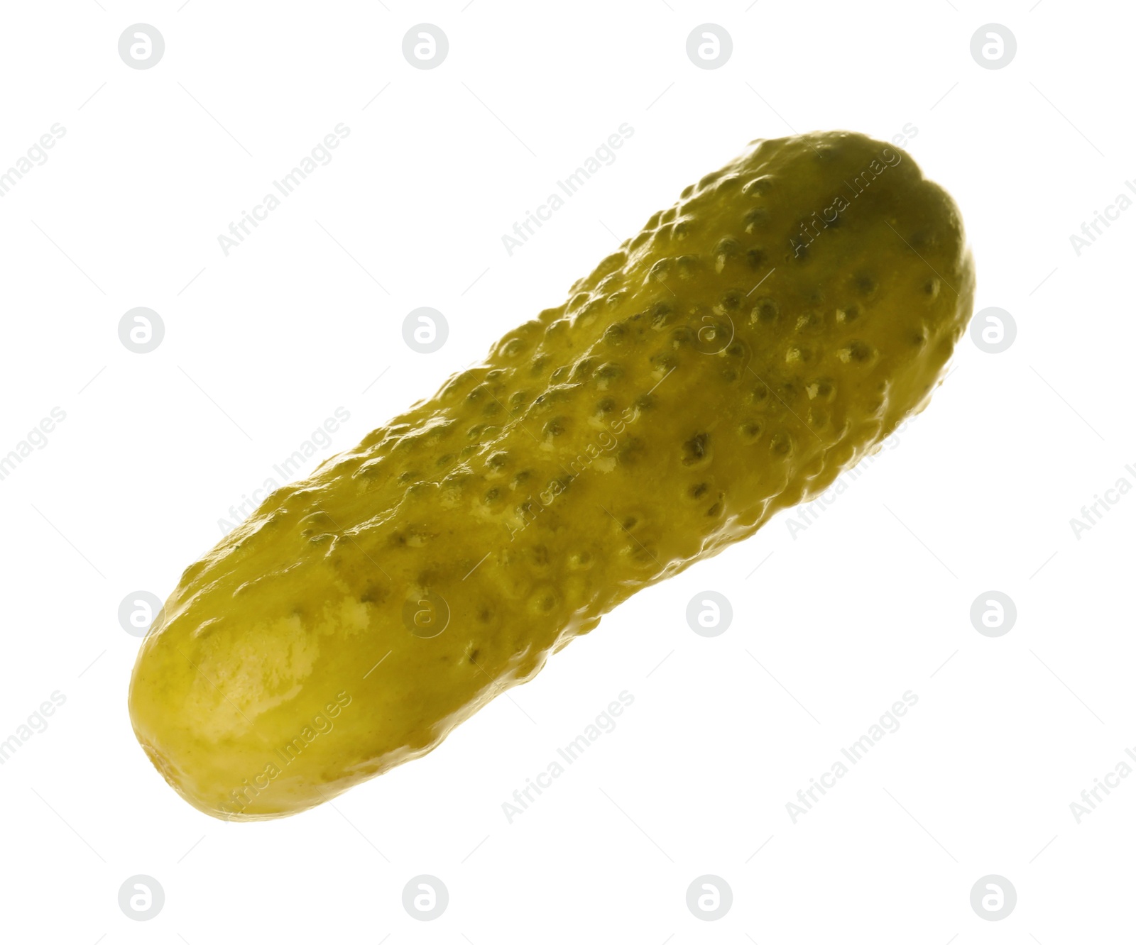 Photo of Tasty crunchy pickled cucumber isolated on white