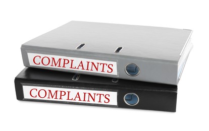 Image of Folders with complaints labels on white background