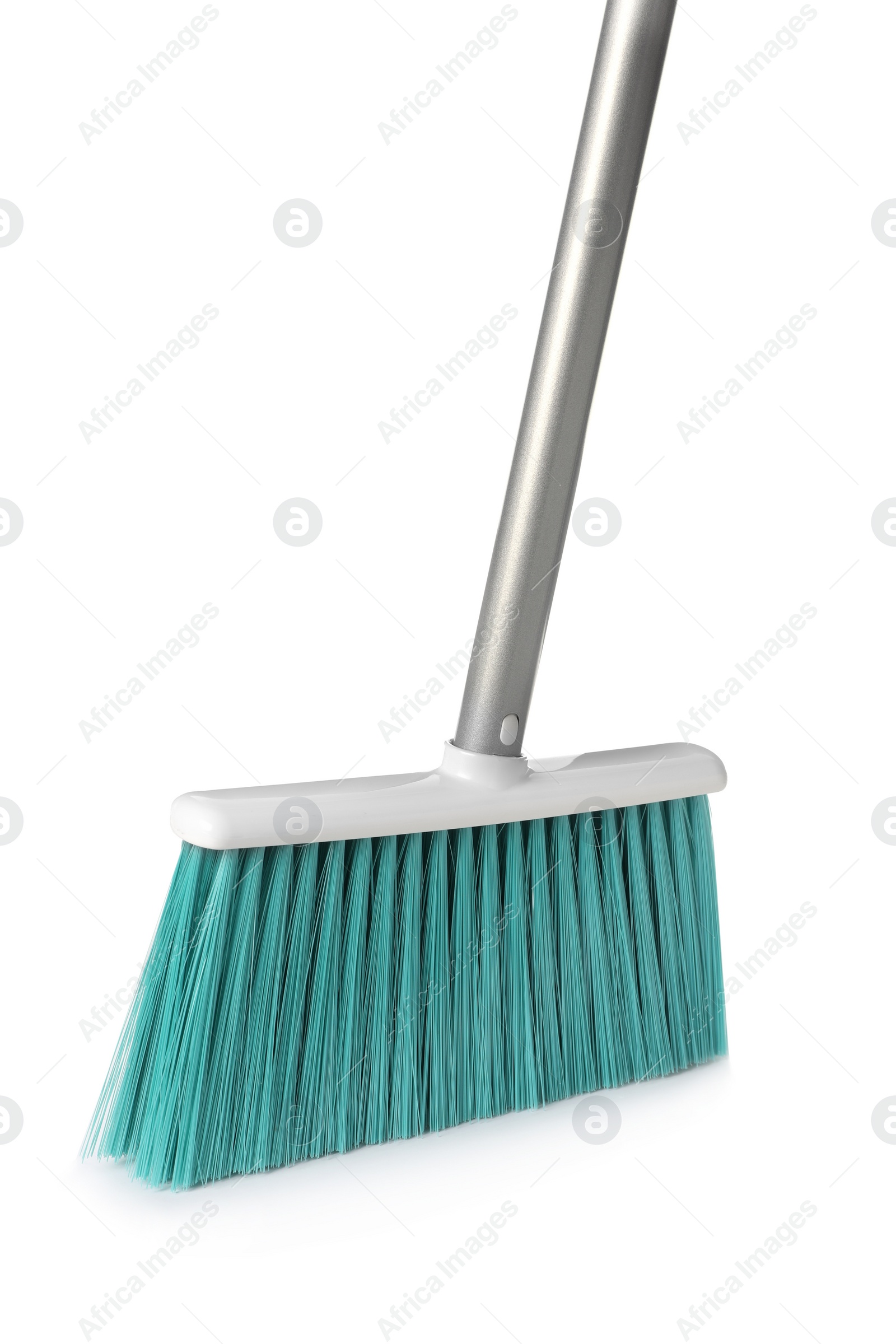 Photo of Plastic broom on white background. Cleaning tool