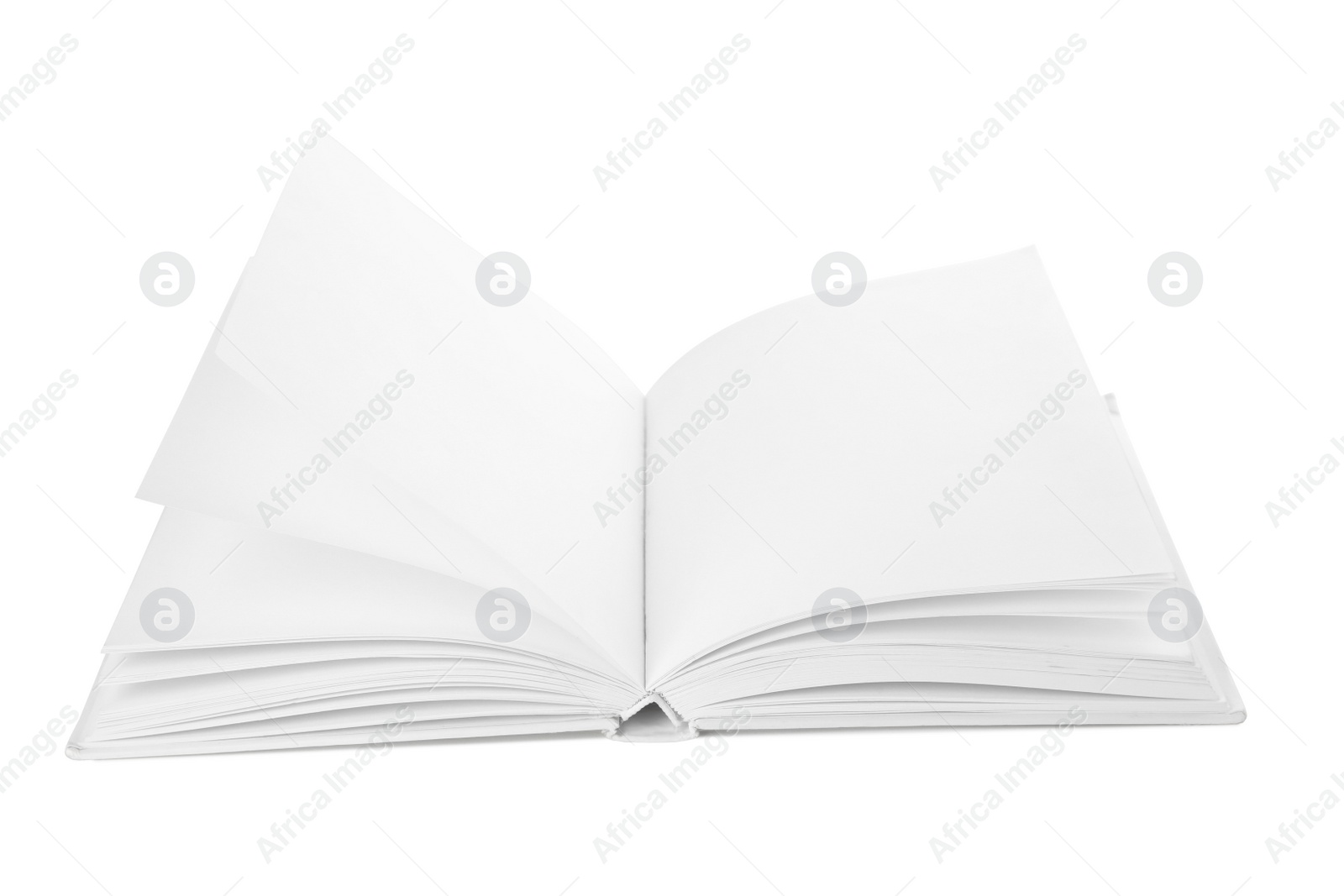 Photo of Mock up of open book on white background