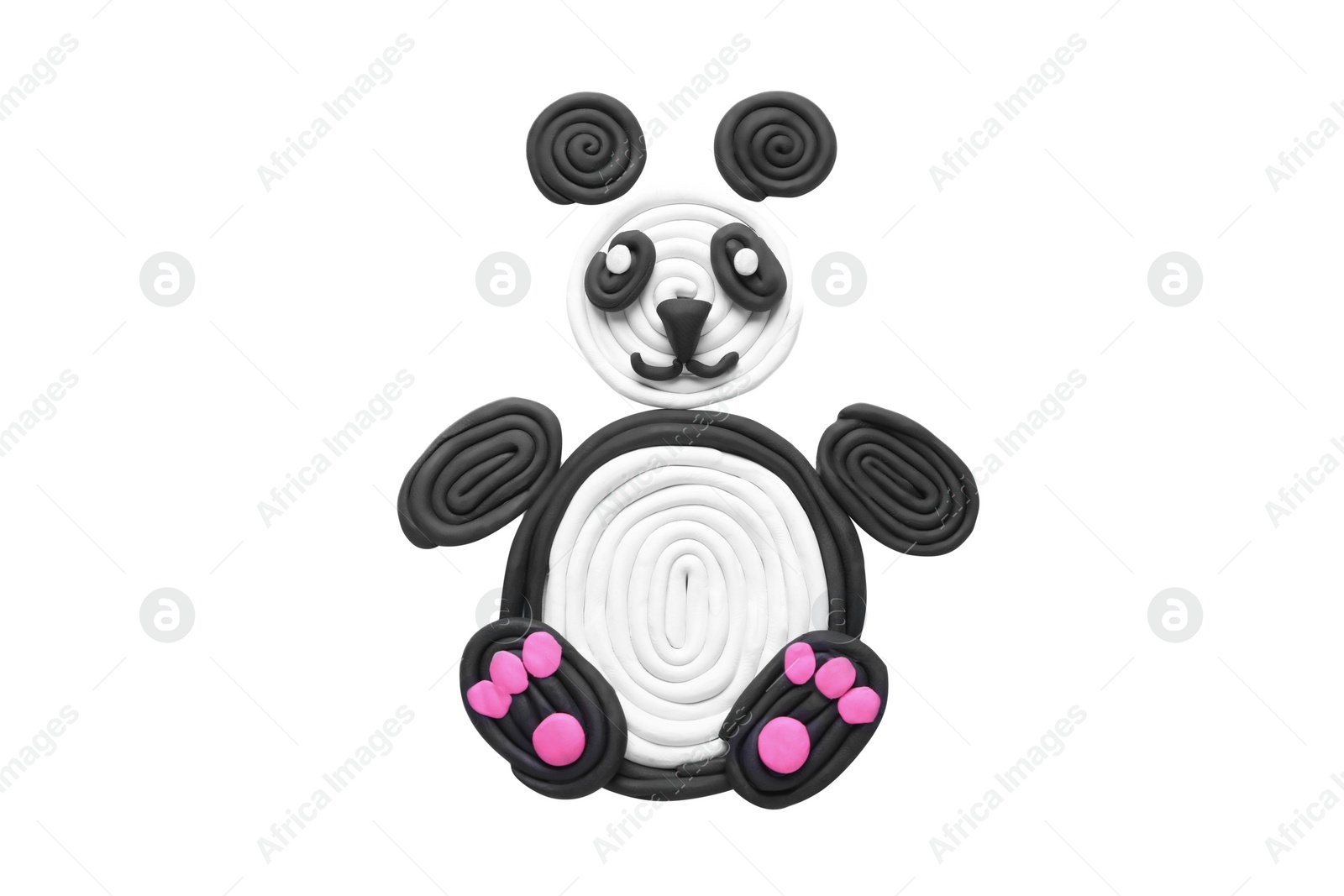 Photo of Panda made of plasticine on white background, top view