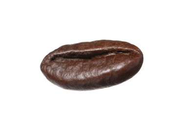 One aromatic roasted coffee bean isolated on white