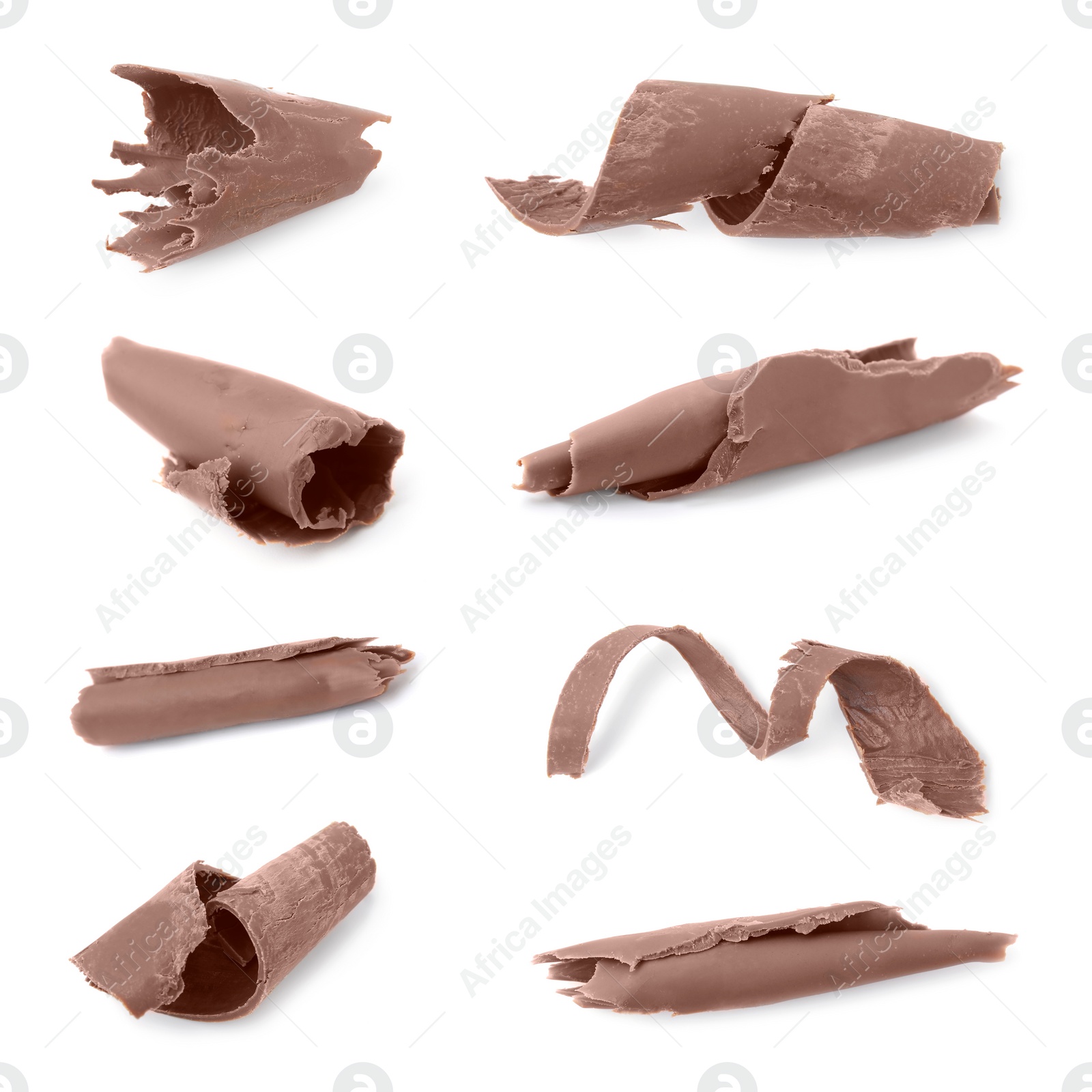 Image of Many chocolate curls isolated on white, collection