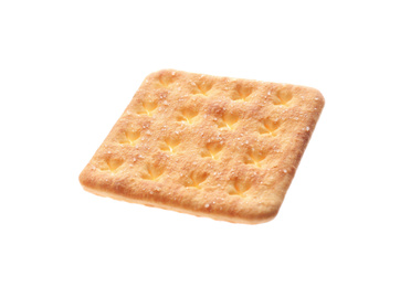 Photo of Crispy cracker isolated on white. Delicious snack