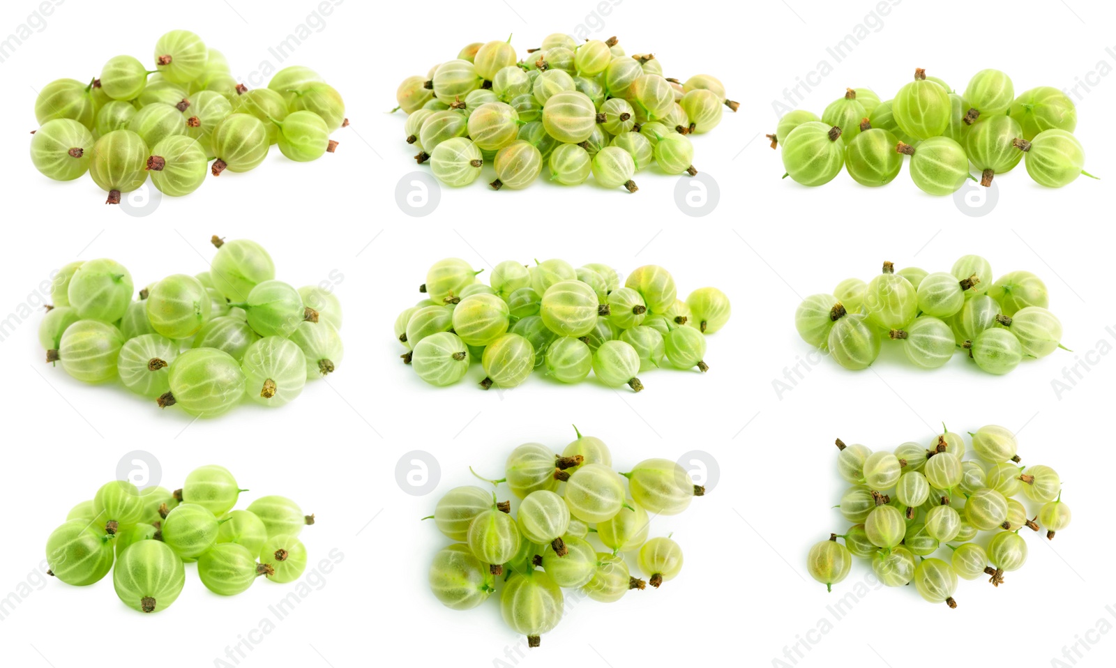 Image of Set with fresh ripe gooseberries on white background