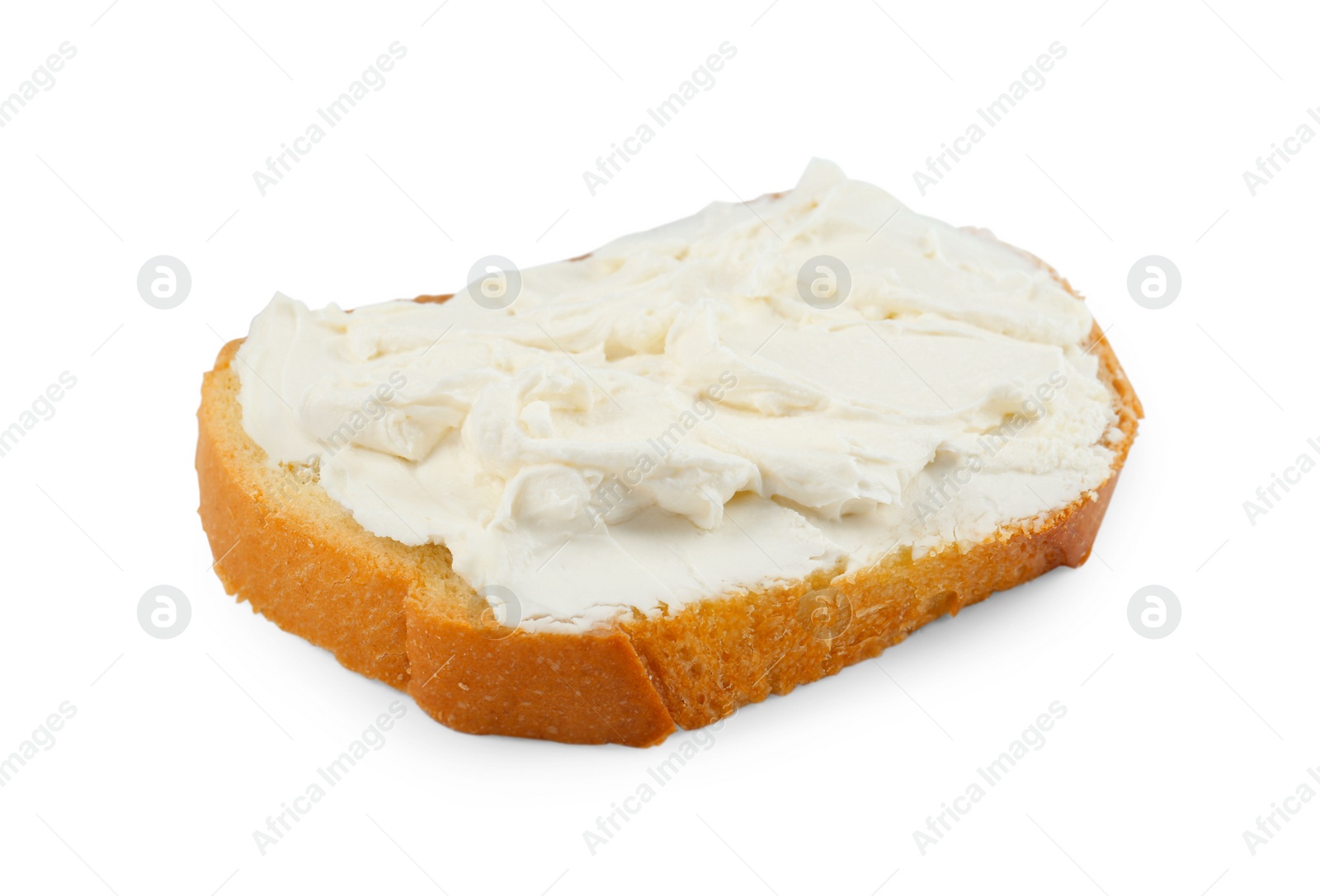 Photo of Bread with cream cheese isolated on white