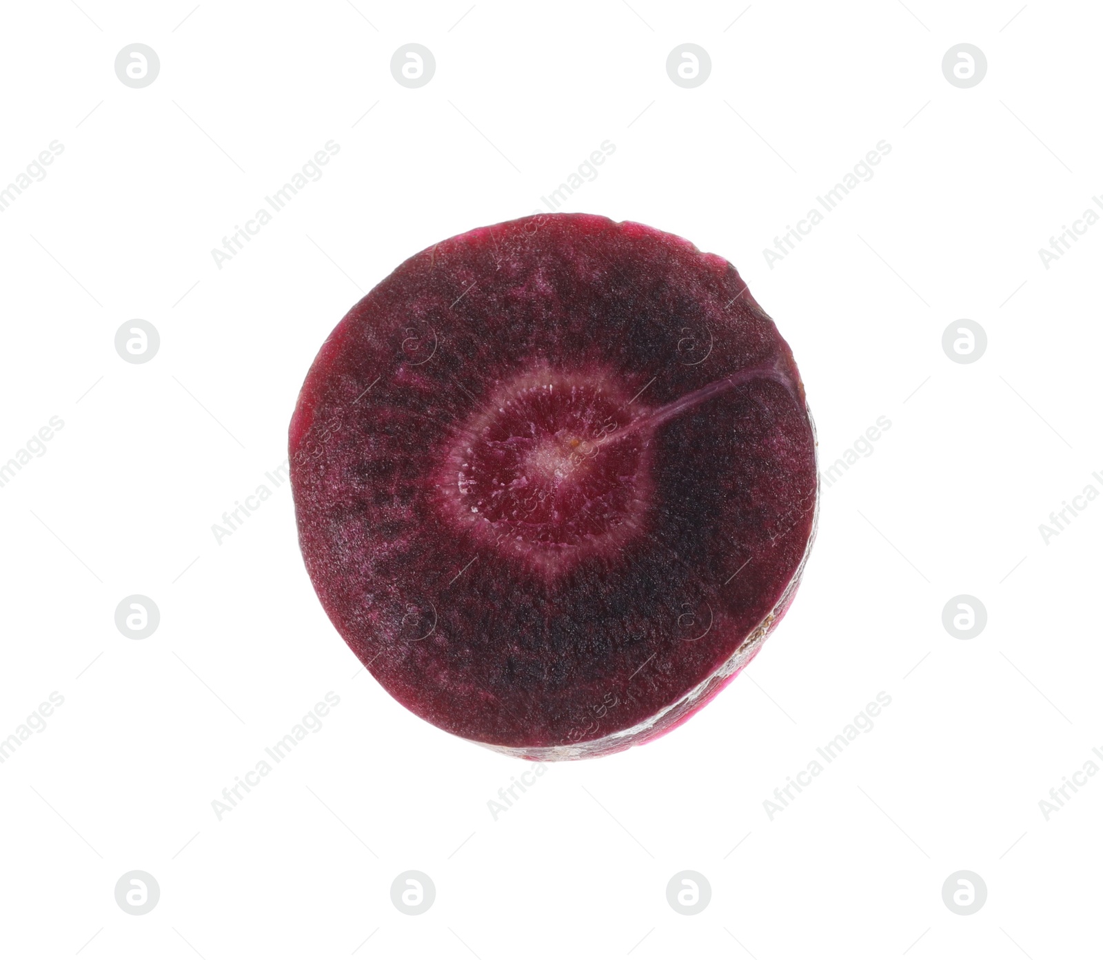 Photo of Slice of raw purple carrot isolated on white