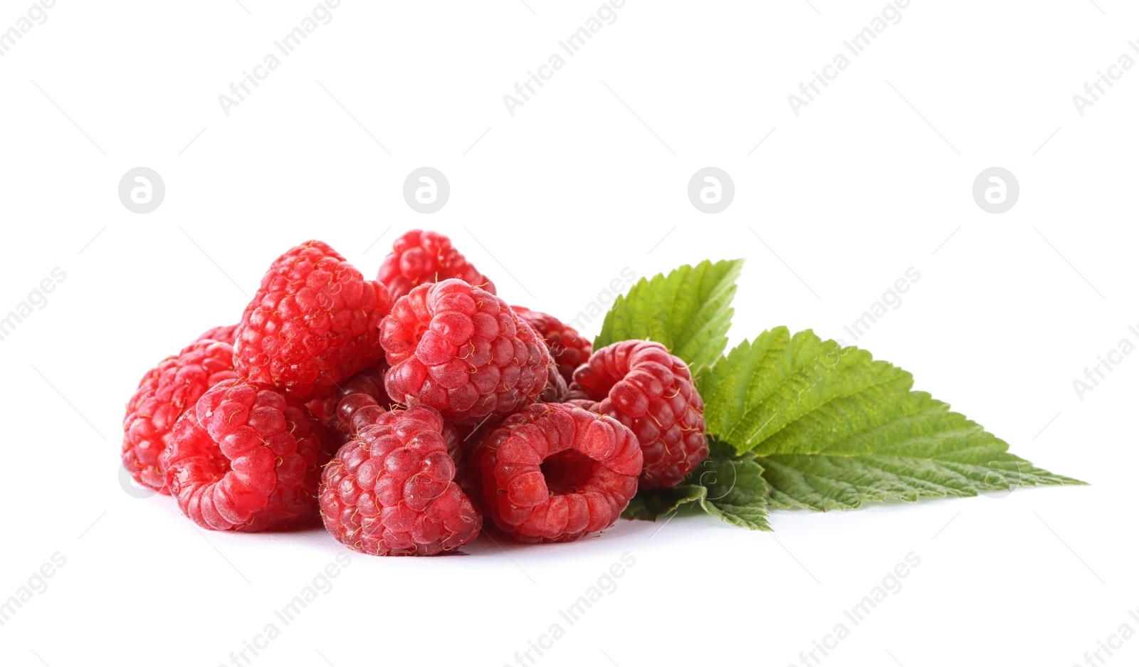 Photo of Delicious fresh ripe raspberries on white background