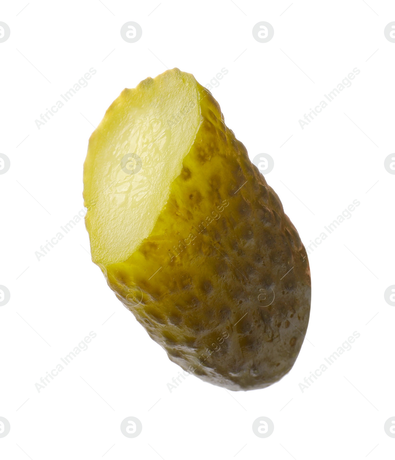 Photo of Piece of pickled cucumber isolated on white