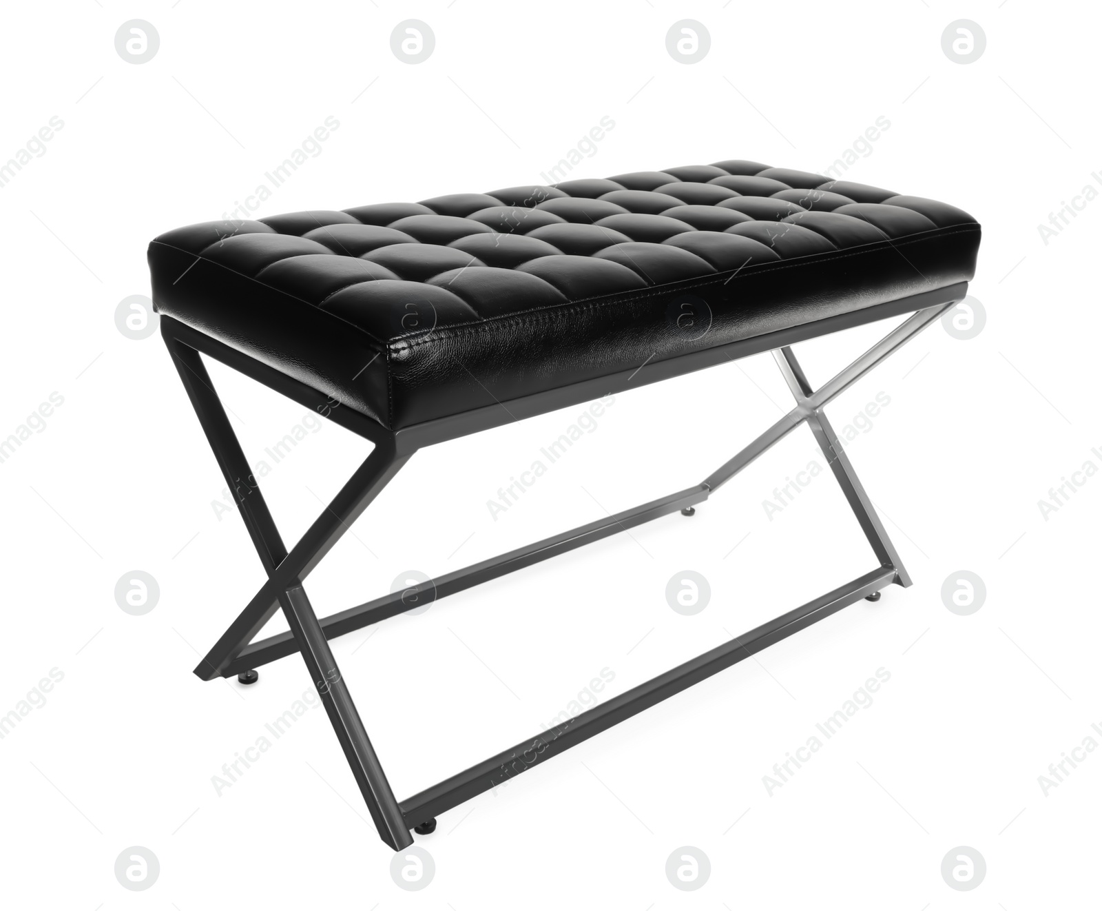 Photo of Stylish black leather indoor bench isolated on white