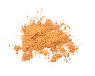 Aromatic cinnamon powder on white background