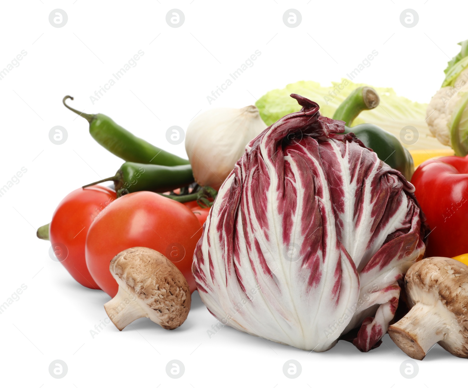 Photo of Different fresh ripe vegetables isolated on white