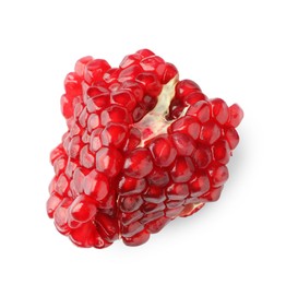 Photo of Fresh ripe pomegranate seeds isolated on white, top view