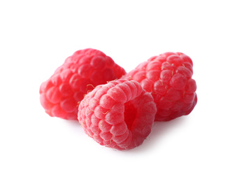 Photo of Delicious fresh ripe raspberries isolated on white