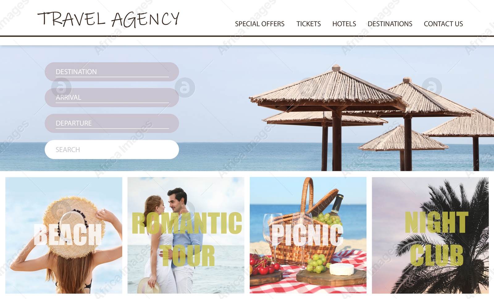 Image of Collage of beautiful pictures for travel agency website