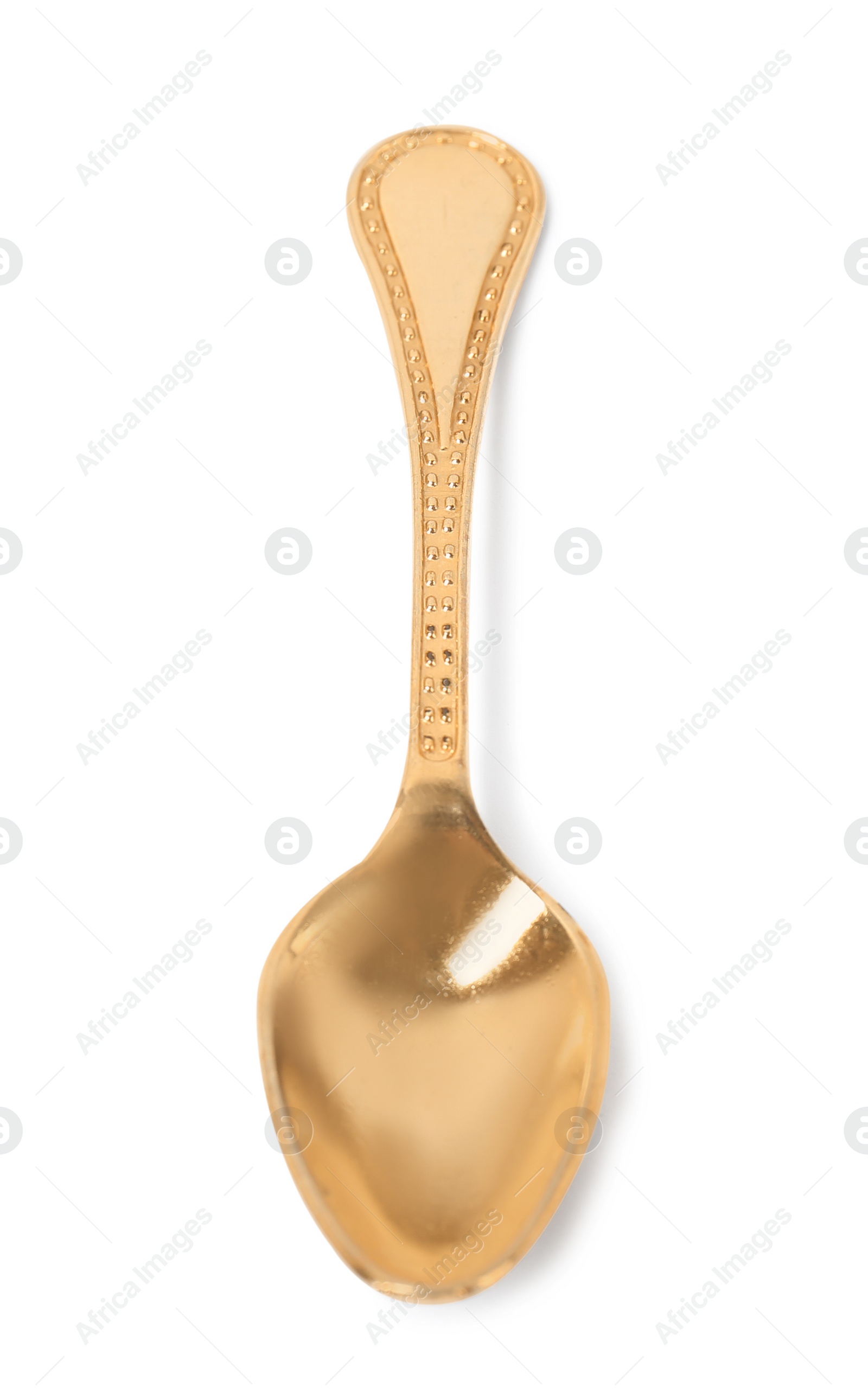 Photo of Stylish clean gold spoon on white background