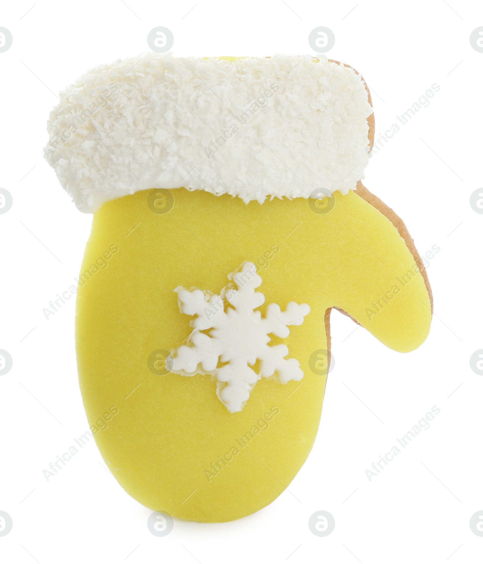 Photo of Tasty mitten shaped Christmas cookie isolated on white