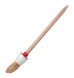 Photo of New paint brush on white background. Decorating tool