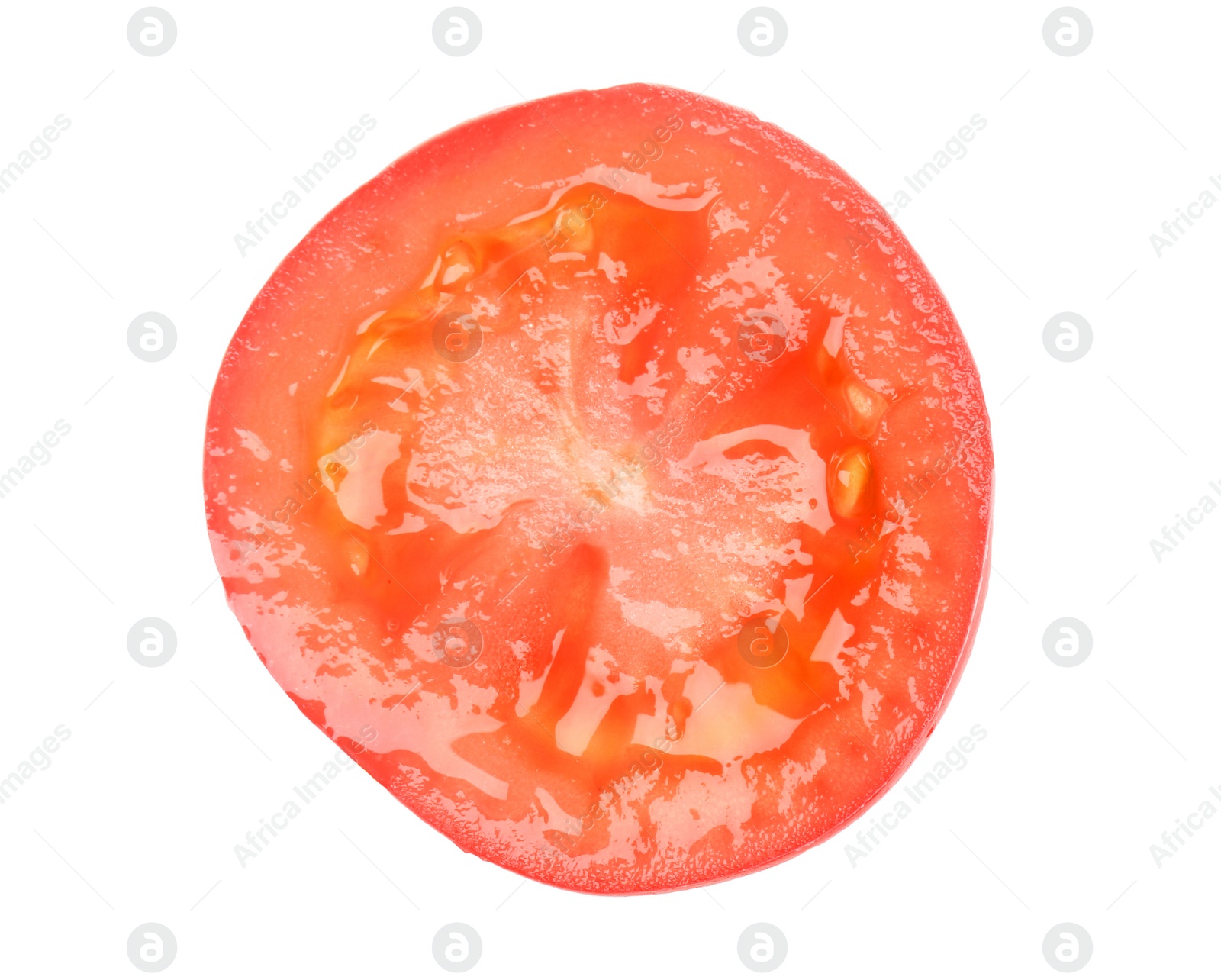 Photo of Slice of fresh tomato isolated on white