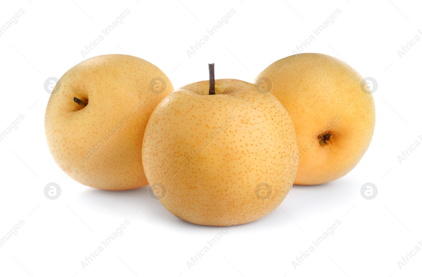 Photo of Fresh ripe apple pears on white background