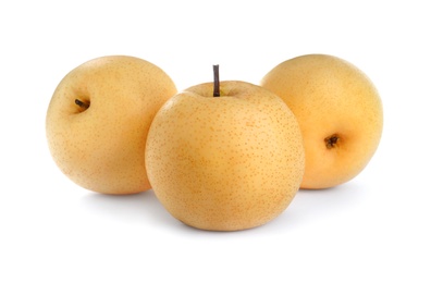 Fresh ripe apple pears on white background