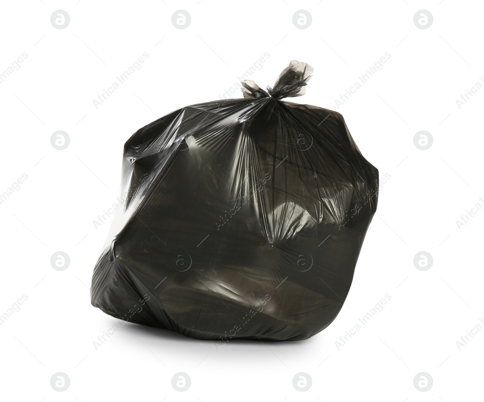 Photo of Black trash bag filled with garbage isolated on white