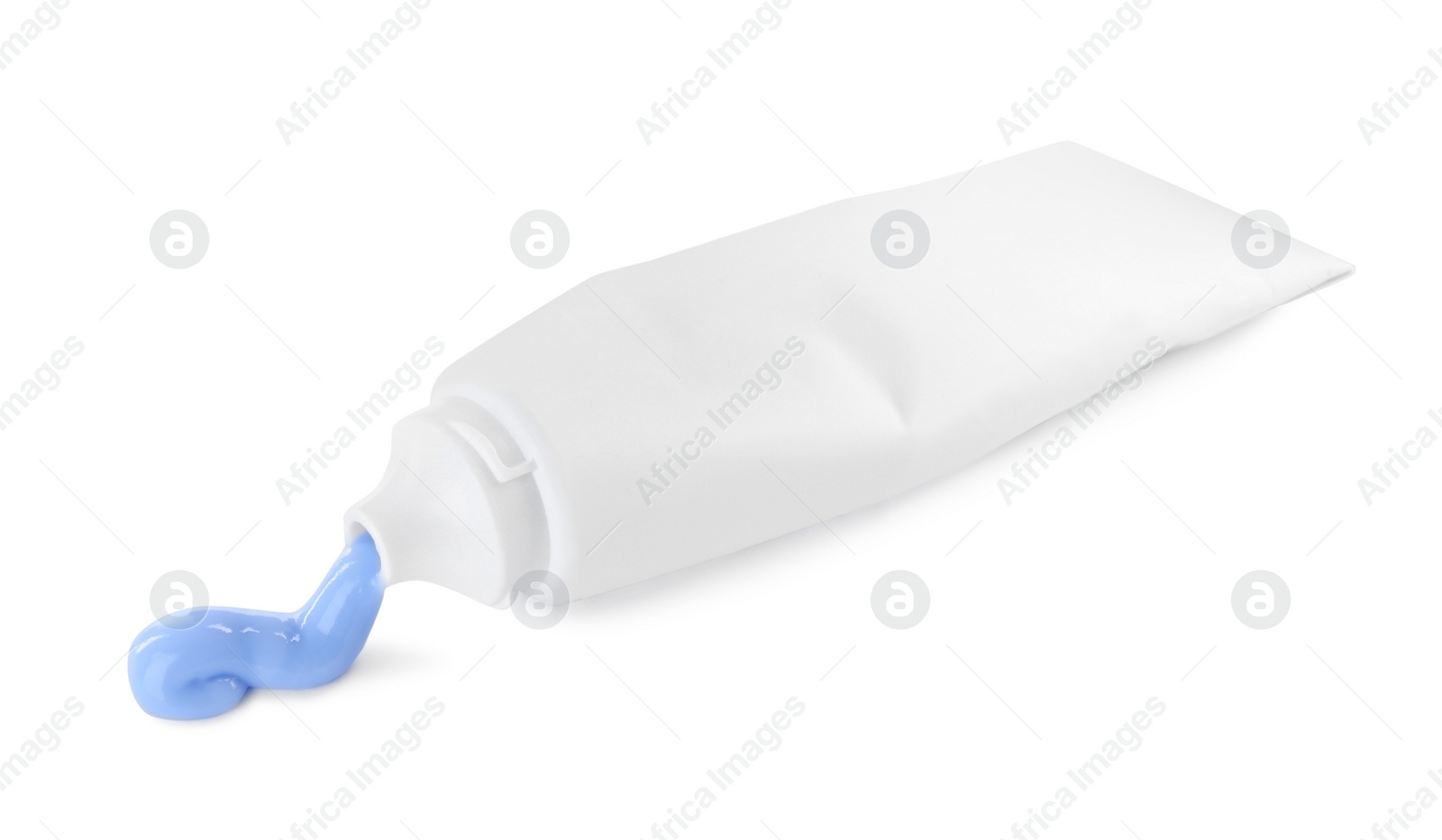 Photo of Tube with toothpaste on white background. Dental care