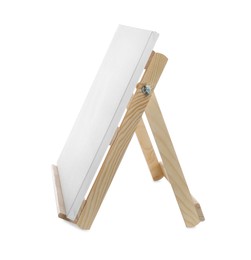 Wooden easel with blank canvas isolated on white