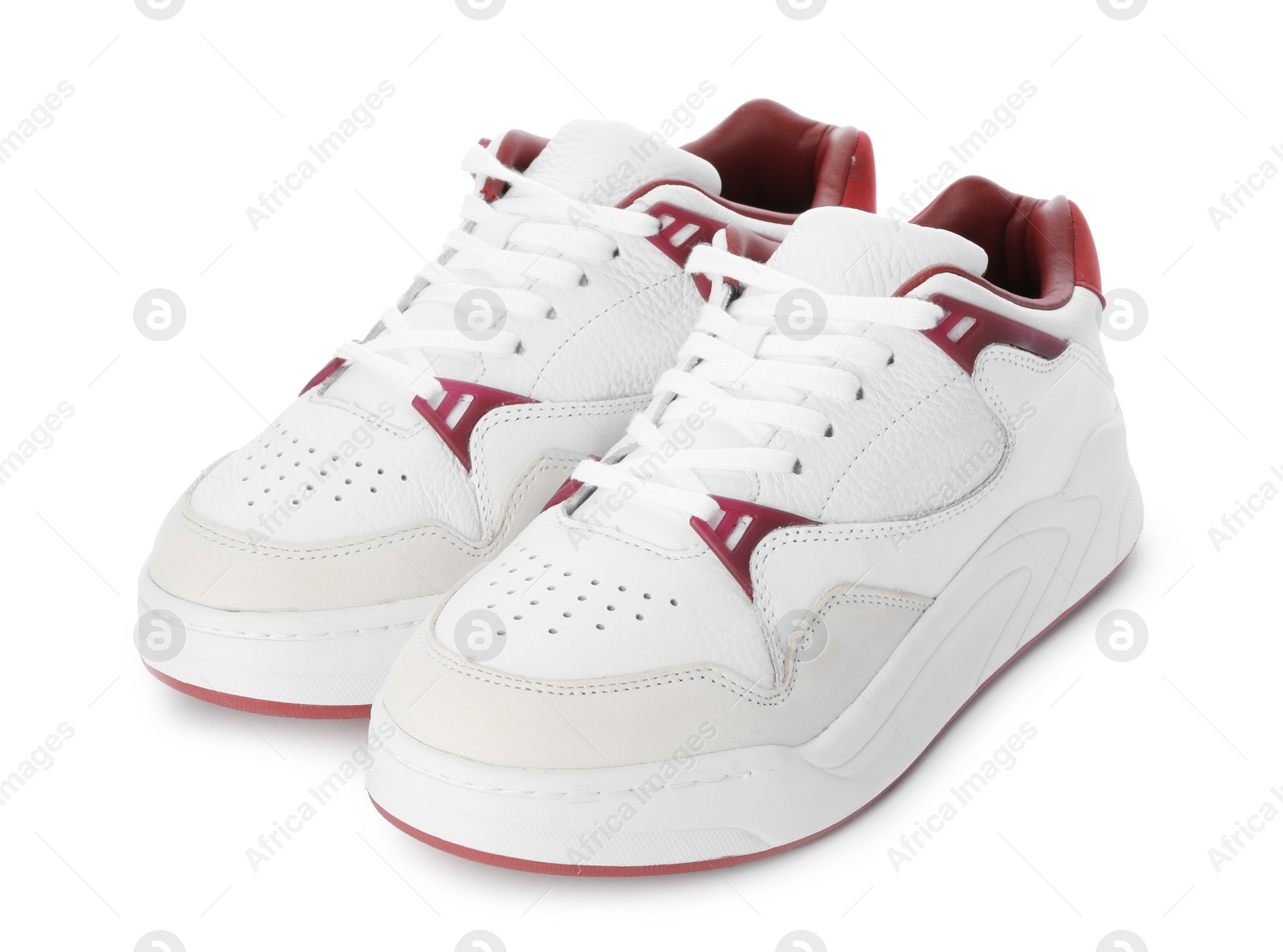 Photo of Pair of stylish shoes on white background