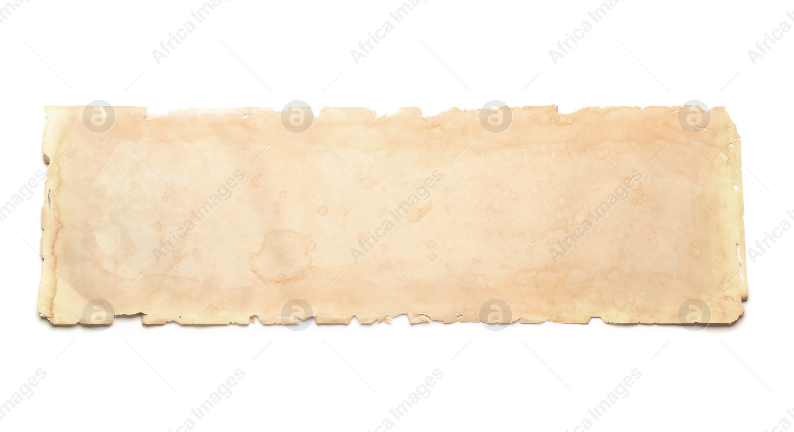 Photo of Sheet of old parchment paper isolated on white, top view. Space for design