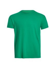 Photo of Mannequin with green men's t-shirt isolated on white. Mockup for design