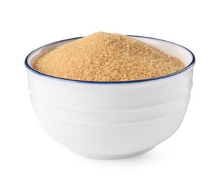 Bowl of granulated brown sugar isolated on white