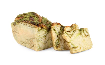 Photo of Freshly baked pesto bread isolated on white