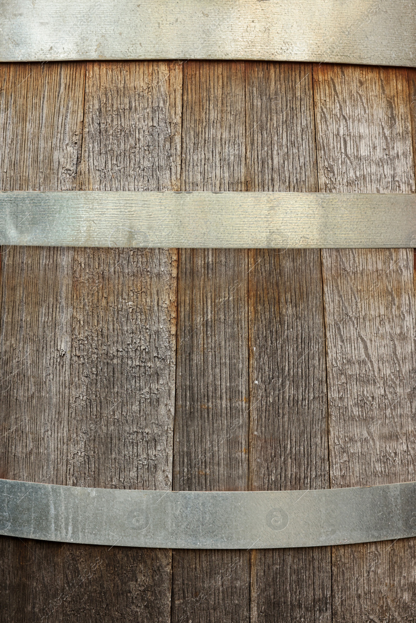 Photo of Traditional wooden barrel as background, closeup. Wine making