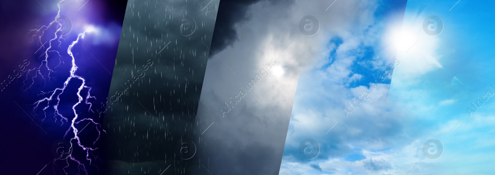 Image of Photos of sky in collage, banner design. Different weather